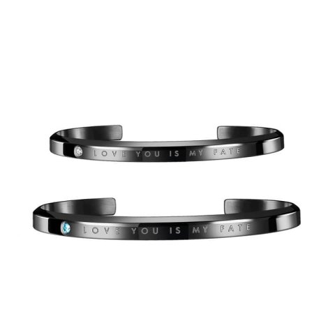 (image for) LOVE YOU IS MY FATE Black Stainless Steel Matching Cuff Bracelets For Couples