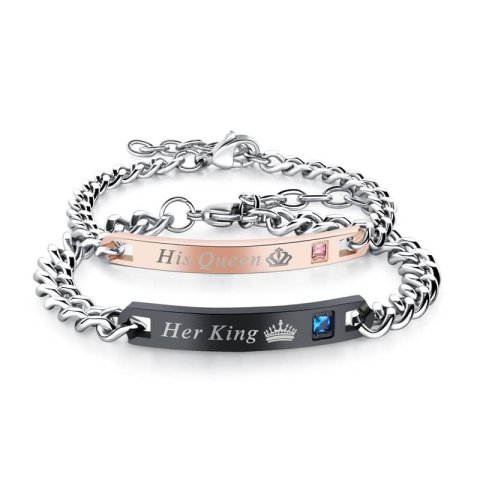 (image for) His Queen Her King Matching Couple Bracelets In Stainless Steel