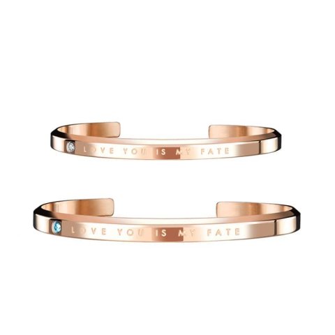 (image for) LOVE YOU IS MY FATE Rose Gold Matching Cuff Bracelets In Stainless Steel