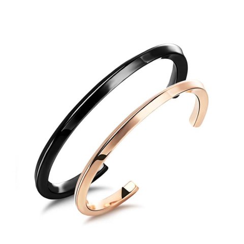 (image for) Black & Rose Gold Simple Twisted Matching Cuff Bracelets In Stainless Steel