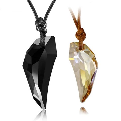 (image for) Couple Necklaces, Black / Champagne / White / Copper Wolf Tooth Shaped Austrian Crystal Pendants Set with Cotton Rope, Matching His and Hers Jewelry for Couples
