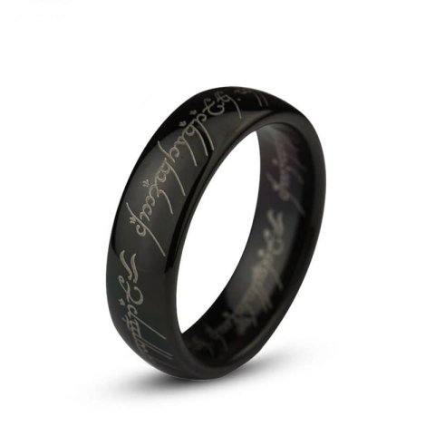 (image for) Black LOTR One Ring Tungsten Wedding Band, Domed Lord of The Rings Tungsten Carbide Wedding Ring Band - 4mm - 8mm, Matching Couple Jewelry Set for Him and Her