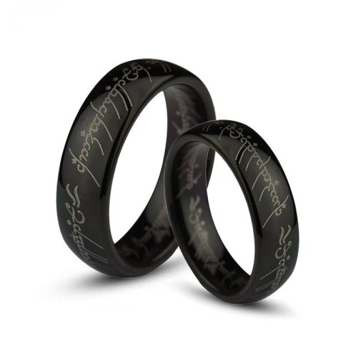 (image for) Black Lord of The Rings Laser Engraved Tungsten Wedding Bands Set, Domed Tungsten Carbide LOTR One Ring - 4mm - 8mm, Matching His and Hers Jewelry for Couples