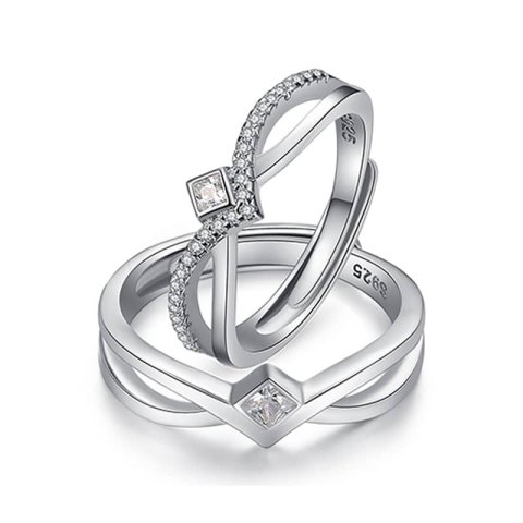 (image for) Princess Crown Sterling Silver Matching Rings For Couples With Diamond