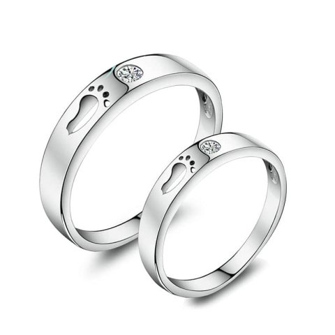 (image for) Footprint Promise Rings for Couples, Sterling Silver Cute Open Foot Wedding Ring Band with Cubic Zirconia Diamond, Matching Couple Jewelry Set for Him and Her