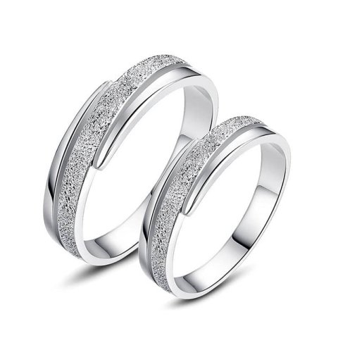 (image for) Sterling Silver Promise Rings For Couples, Engrevable Wedding Ring Band with Double Grooves And Hammered Center, 925 Pure Sterling Silver Couple Rings