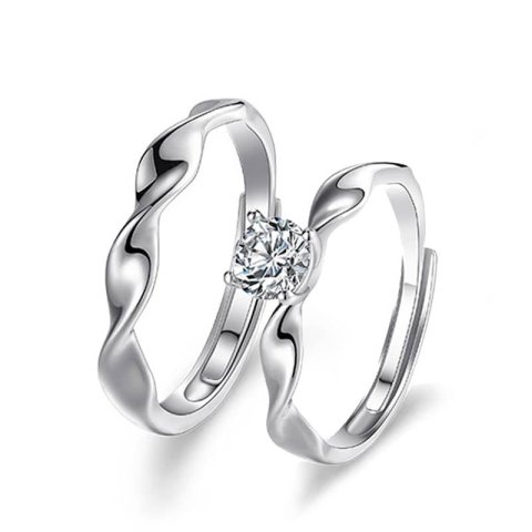 (image for) Sterling Silver Infinity Twist Diamond Matching Promise Rings For Couples