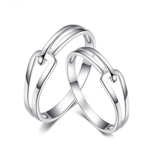 (image for) Interlocking Couple Promise Rings Set for Women and Men, Simple Cute Wedding Ring Band in 925 Sterling Silver, Matching His and Hers Jewelry for Couples