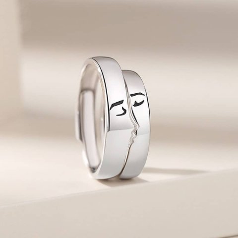 (image for) Give Me A Kiss Sterling Silver Adjustable Matching Rings For Couples