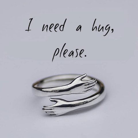 (image for) Handmade Couple Hug Ring Sterling Silver Matching Promise Rings Adjustable Size