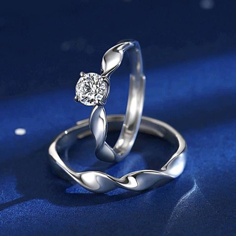 (image for) Diamond Twisted Infinity Matching Couple Promise Rings Set In Sterling Silver