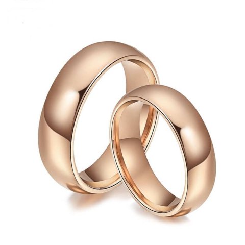 (image for) Rose Gold Plated Tungsten Wedding Bands Set, Domed Rose Gold / Gold / Black Tungsten Carbide Wedding Ring Band - 4mm - 6mm, Matching Couple Jewelry for Him and Her