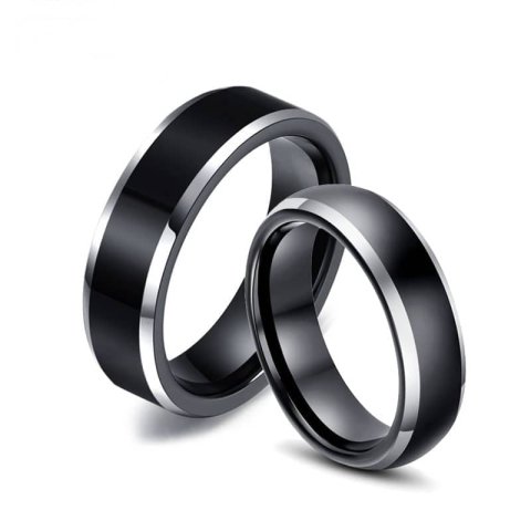 (image for) Two-Tone Tungsten Wedding Bands Set for Women and Men, Flat + Domed Tungsten Carbide Wedding Ring Band - 4mm - 8mm, Matching His and Hers Jewelry for Couples