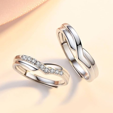 (image for) Sterling Silver Heart Crown Men And Women Matching Rings With Diamonds