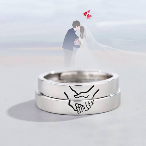 (image for) Hand In Hand Matching Couple Holding Hands Rings In Sterling Silver