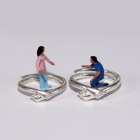 (image for) Handmade Matching Hug Rings For Couples Cute Promise Ring Set In Sterling Silver
