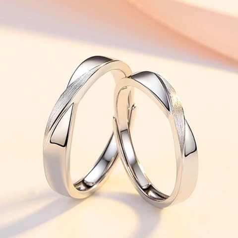 (image for) Sterling Silver Matching Couples Infinity X Rings Set With Center Satin Finish