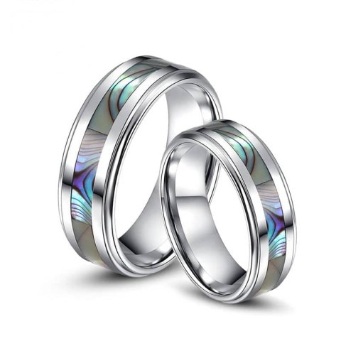 (image for) Mother of Pearl Inlaid Tungsten Wedding Bands Set for Women and Men, Unique Tungsten Carbide Wedding Ring Band - 6mm - 8mm, Matching Couple Jewelry for Him and Her