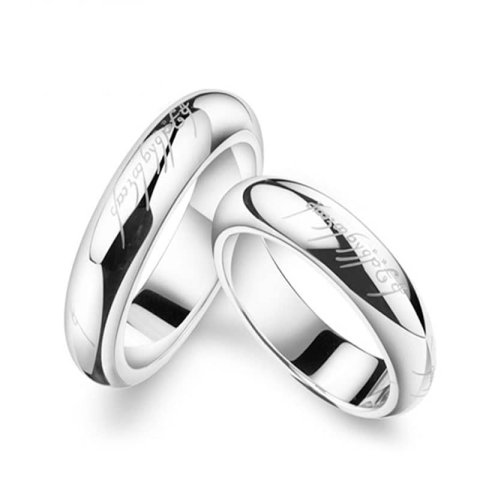 (image for) Lotr Engraved His and Hers Matching Wedding Ring Band Set for Couples in Titanium Steel