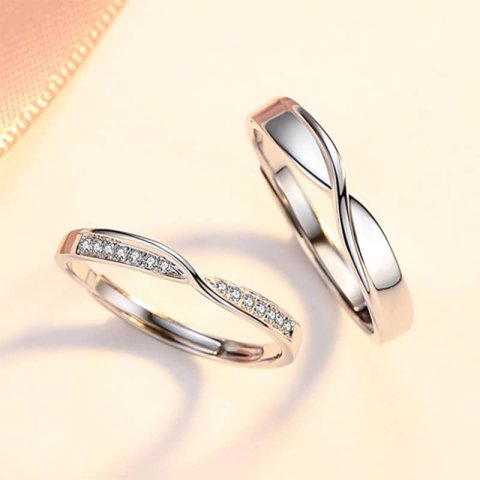 (image for) Sterling Silver Matching Mobius Infinity Knot Rings Set With Diamond Accents