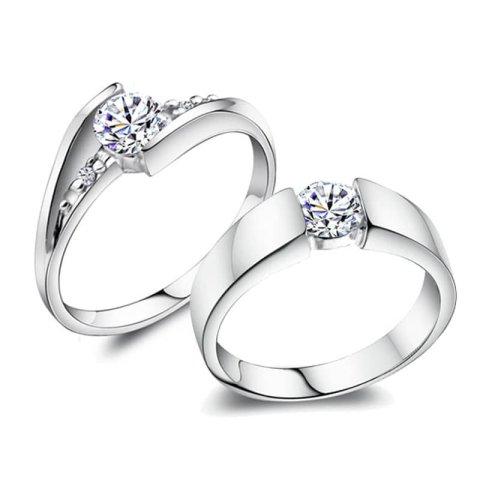 (image for) Promise Rings for Couples, 925 Sterling Silver Personalized Engagement Rings with Cubic Zirconia Diamond Accents, Matching Couples Jewelry Set for Him and Her