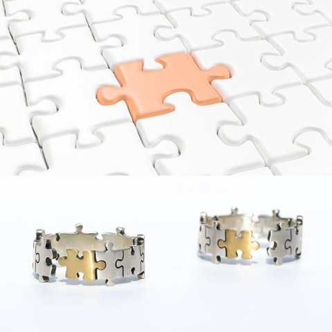 (image for) Handmade Matching Puzzle Piece Rings For Couples Women And Men Promise Set In Sterling Silver