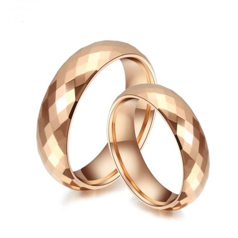 (image for) Rose Gold Plated Tungsten Wedding Bands Set, Domed + Faceted Tungsten Carbide Wedding Rings for Women and Men - 4mm - 6mm, Matching His and Hers Jewelry for Couples