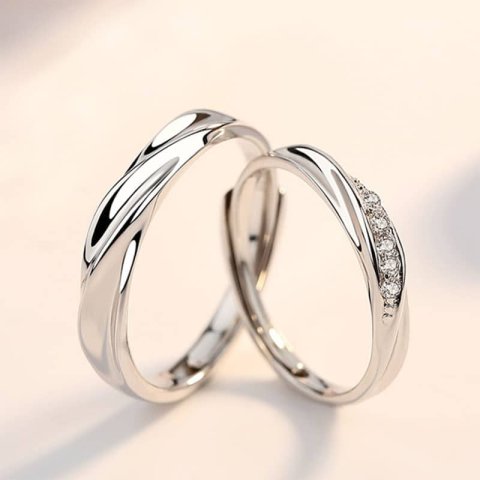 (image for) Matching Sterling Silver Wave Promise Rings For Couples Men And Women Set