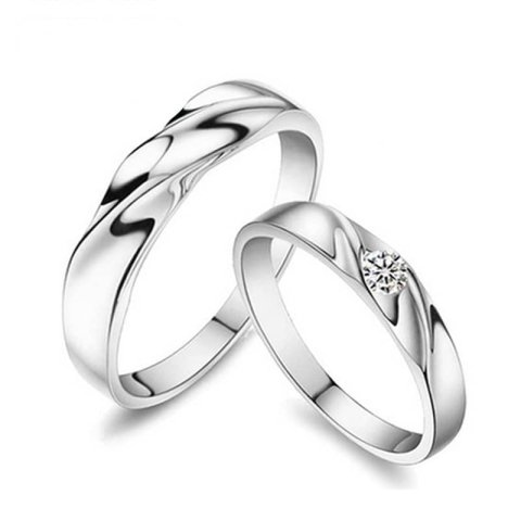 (image for) Simple Wave Promise Rings Set for Women and Men, 925 Sterling Silver Wedding Ring Band with Cubic Zirconia Diamond, Matching His and Hers Jewelry for Couples