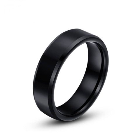 (image for) Black Tungsten Wedding Bands, Personalized Tungsten Carbide Wedding Ring for Men or Women, Polished Flat Beveled-Edge Band - 4mm - 8mm, Matching His and Hers Jewelry Set