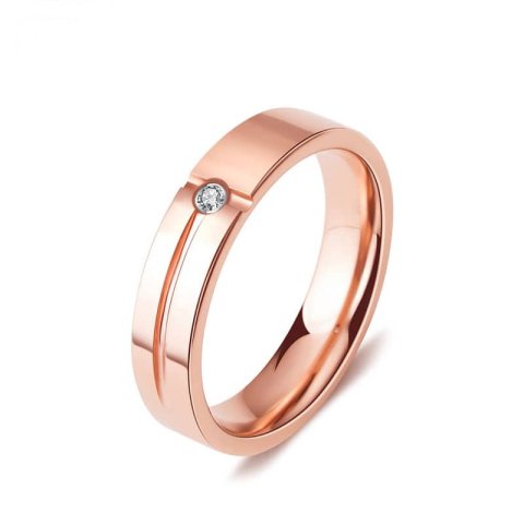 (image for) Rose Gold Plated Tungsten Wedding Band, Tungsten Carbide Engagement Ring with Grooves and CZ Diamond - 4mm - 5mm, Matching His and Hers Jewelry Set for Couples