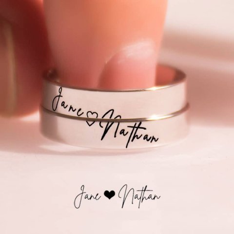 (image for) Personalized Couple Two Name Rings In Sterling Silver