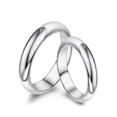 (image for) Polished Domed Couple Wedding Bands Set for Men and Women, Personalized Simple Promise Ring in 925 Sterling Silver, Matching His and Hers Jewelry for Couples