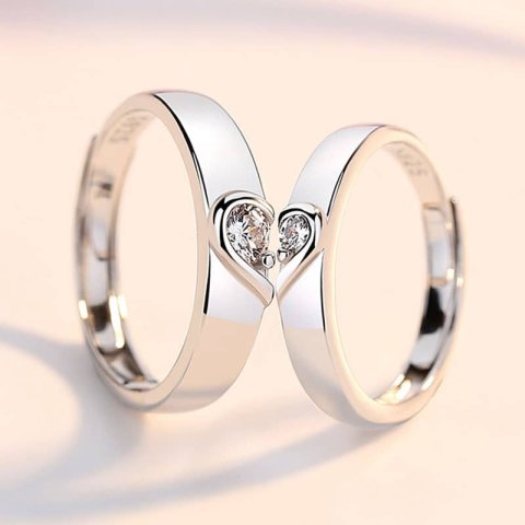 (image for) Polished Sterling Silver Matching Heart Promise Rings Set With Cubic Zirconia Diamond