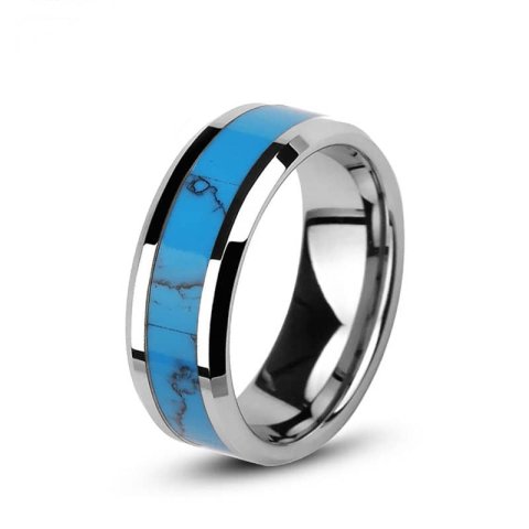(image for) Turquoise Inlay Tungsten Wedding Band, Unique Natural Gemstone Tungsten Carbide Wedding Ring Band - 6mm - 8mm, Matching Couples Jewelry Set for Him and Her