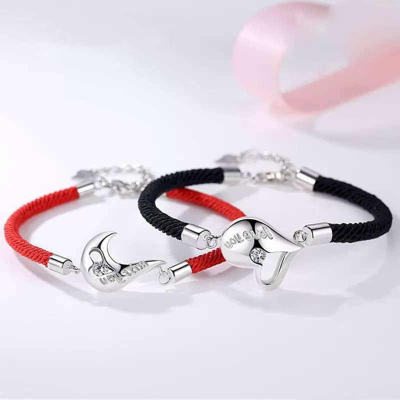 (image for) Love You & Miss You Matching Heart To Heart Bracelets With CZ Diamonds