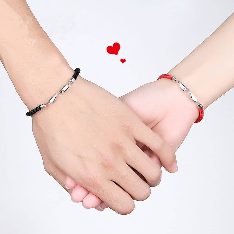 (image for) Sterling Silver Matching Heart Tag Rope Bracelets With CZ Diamond Accents
