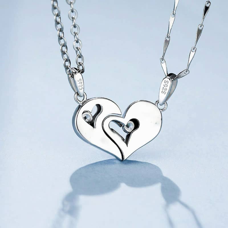 (image for) Love You & Miss You Matching Heart To Heart Necklaces With CZ Diamonds