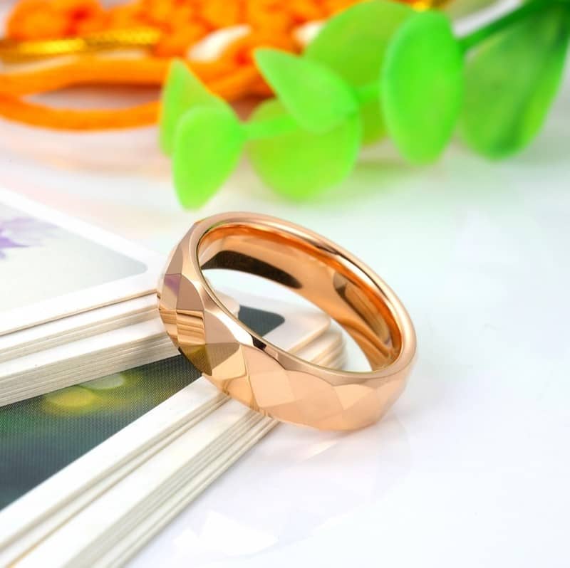 (image for) Rose Gold Plated Tungsten Wedding Bands, Faceted Finish Tungsten Carbide Wedding Ring Band with Domed Profile - 4mm - 6mm, Matching Couple Jewelry Set for Him and Her