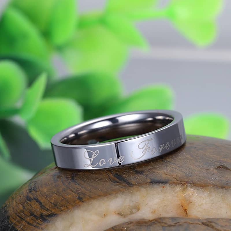 (image for) Tungsten Wedding Bands, Love Forever Engraved Flat / Domed Tungsten Carbide Wedding Ring for Women or Men - 4mm - 6mm, Matching Couples Jewelry Set for Him and Her