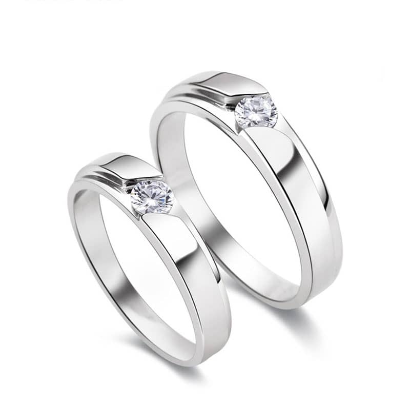 (image for) CZ Diamond Couple Rings Set for Men and Women, Personalized Engagement / Wedding / Promise Ring in Sterling Silver, Matching His and Hers Jewelry for Couples