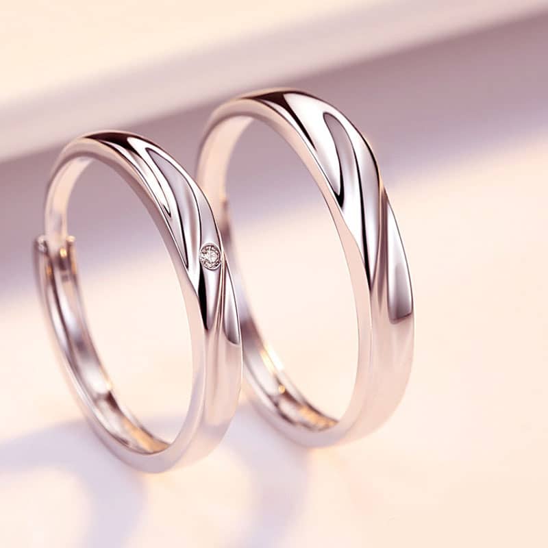(image for) Simple Twisted Promise Rings for Women and Men, Polished 925 Sterling Silver Cute Wedding Ring Band, Matching Couple Jewelry Set for Him and Her