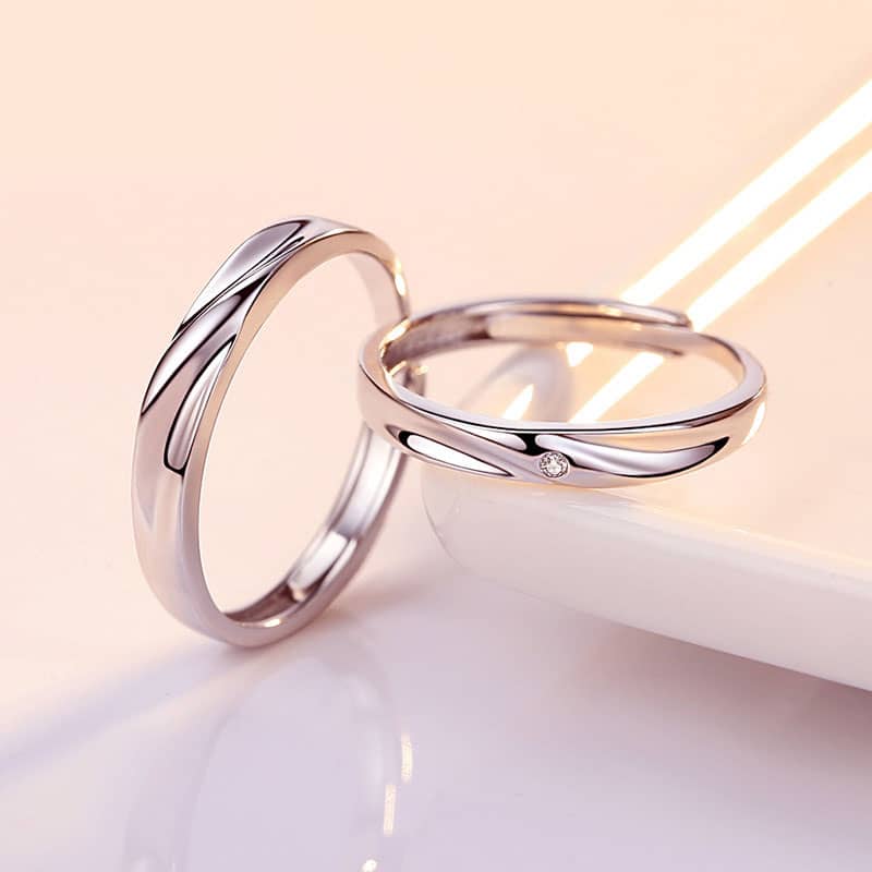 (image for) Simple Twisted Promise Rings for Women and Men, Polished 925 Sterling Silver Cute Wedding Ring Band, Matching Couple Jewelry Set for Him and Her