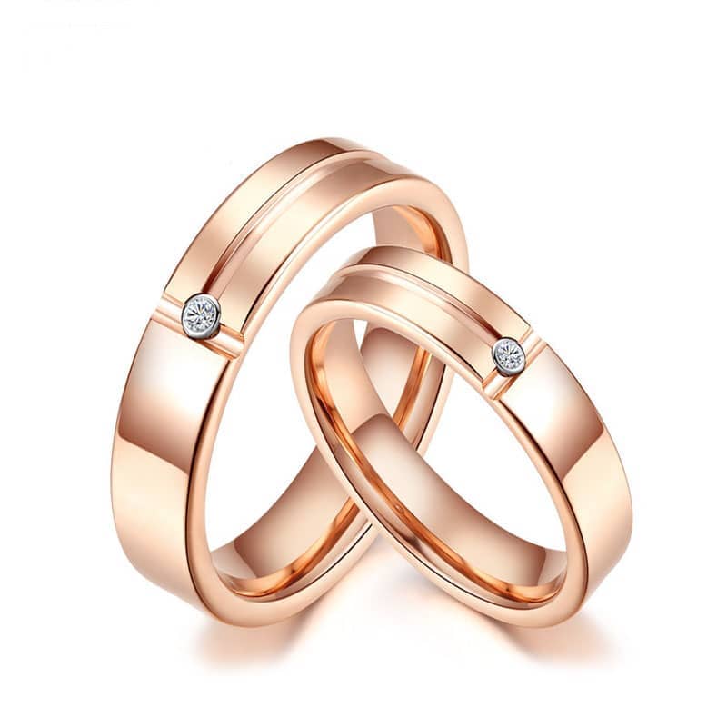 (image for) Rose Gold Tungsten Wedding Bands for Women and Men, Tungsten Carbide Engagement Ring with Grooves & Diamond - 4mm - 5mm, Matching Couple Jewelry for Him and Her