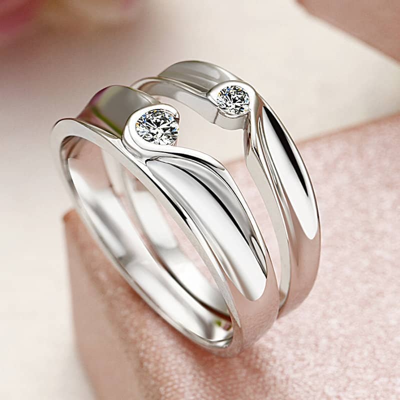 (image for) Matching Heart Promise Rings With Single CZ Diamond Made In Polished 925 Sterling Silver