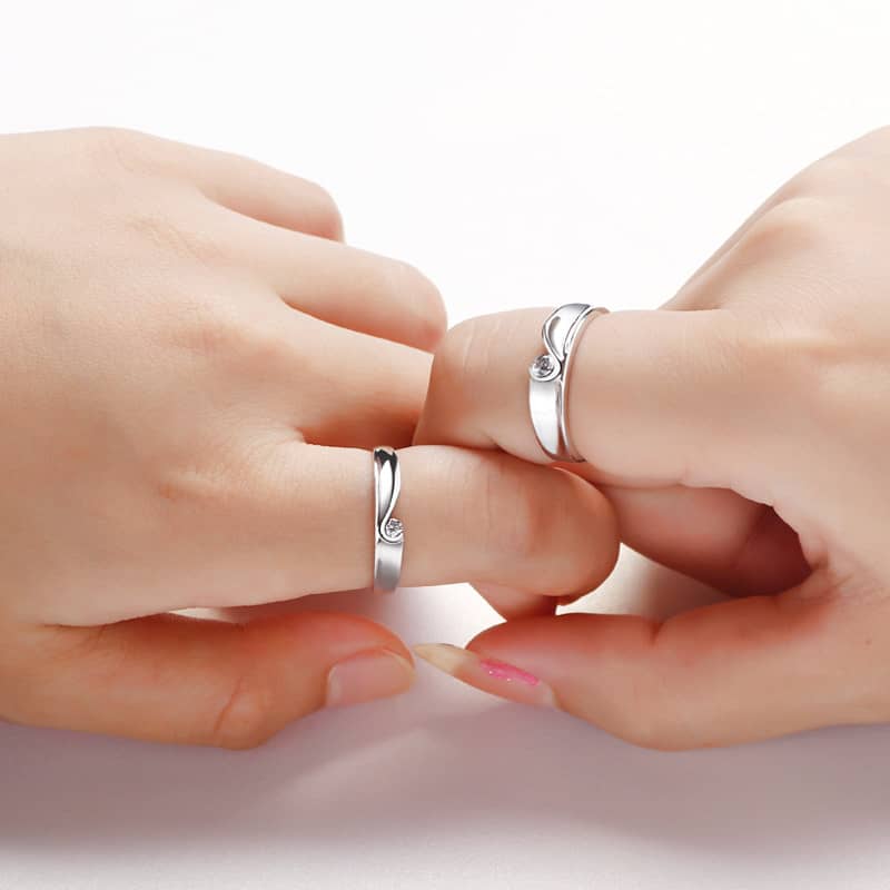 (image for) Matching Heart Promise Rings With Single CZ Diamond Made In Polished 925 Sterling Silver