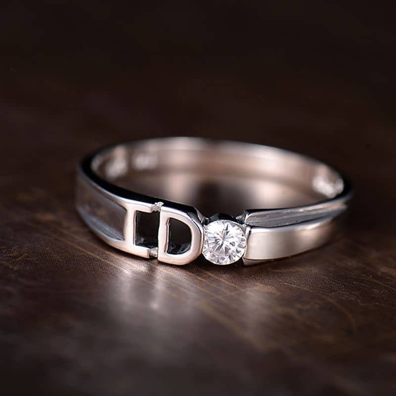 (image for) Yes I Do Promise Rings for Couples, Unique Polished Sterling Silver Wedding Ring Band with Cubic Zirconia Diamond, Matching Couple Jewelry Set for Him and Her