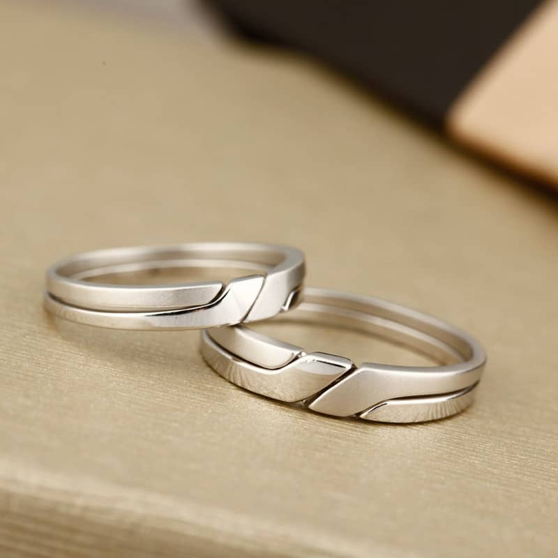 (image for) Interlocking Infinity Promise Rings for Couples, Polished + Brushed Finish Wedding Ring Band in 925 Sterling Silver, Matching Couple Jewelry Set for Him and Her