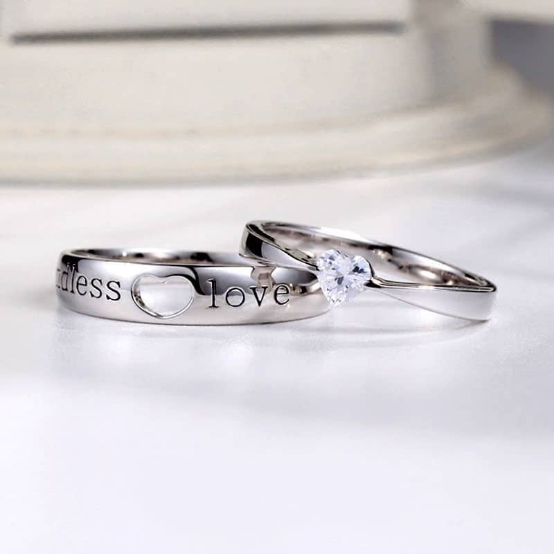 (image for) Endless Love Wedding Band & Heart-Cut CZ Diamond Engagement Ring Matching Set