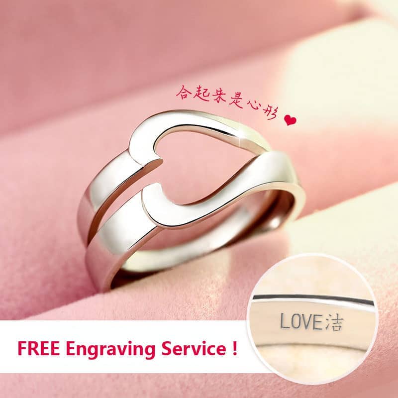 (image for) Simple Love Matching Heart Promise Rings Set For Couples Made in 925 Sterling Silver